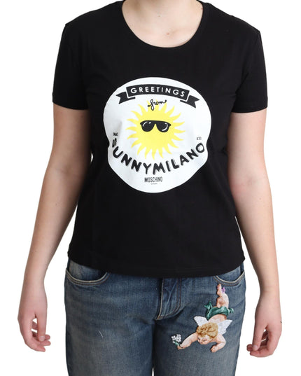 Moschino Black Cotton Sunny Milano Print T-shirt