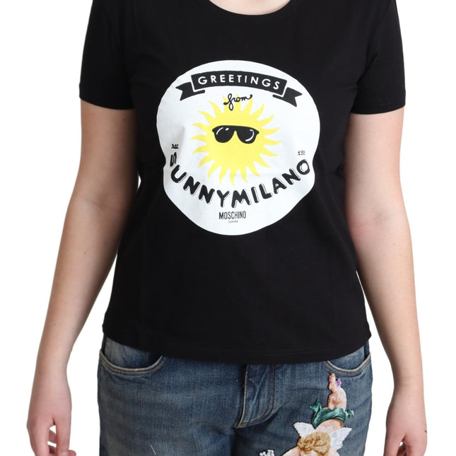 Moschino Black Cotton Sunny Milano Print T-shirt