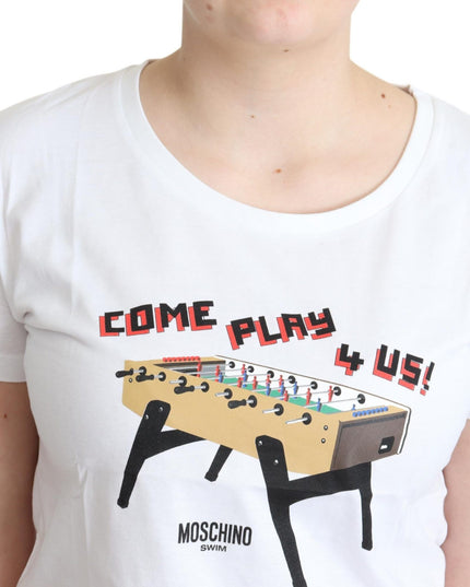 Moschino White Cotton Come Play 4 Us Print Tops T-shirt