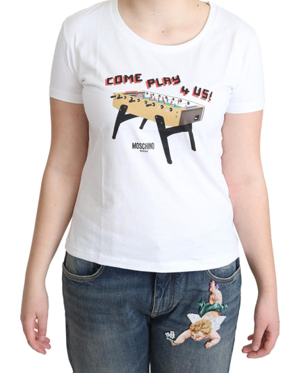 Moschino White Cotton Come Play 4 Us Print Tops T-shirt