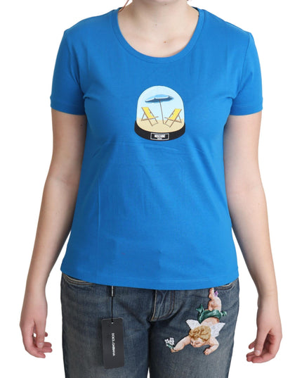 Moschino Blue Printed Cotton Short Sleeves Tops T-shirt