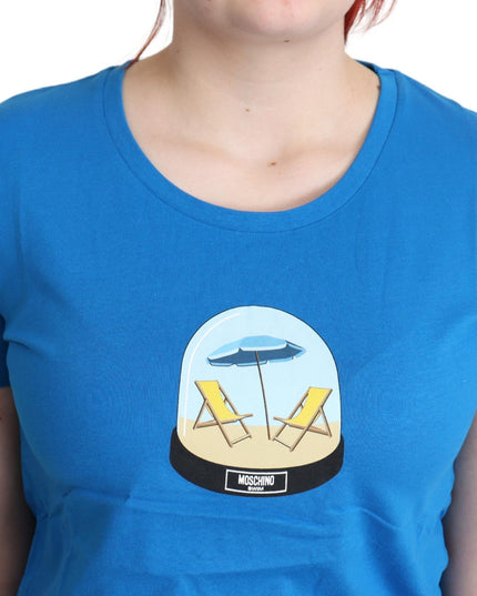 Moschino Blue Printed Cotton Short Sleeves Tops T-shirt