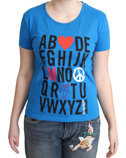 Moschino Blue Cotton Alphabet Letter Print Tops