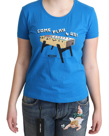 Moschino Blue Cotton Come Play 4 Us Print T-shirt