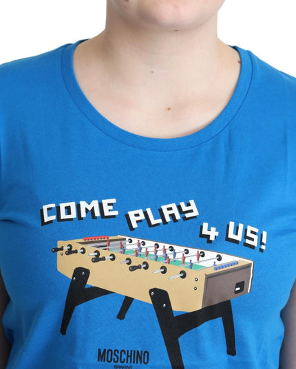 Moschino Blue Cotton Come Play 4 Us Print T-shirt