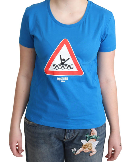 Moschino Blue Cotton Swim Graphic Triangle T-shirt