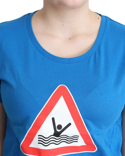 Moschino Blue Cotton Swim Graphic Triangle T-shirt
