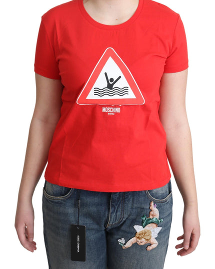 Moschino Red Cotton Swim Graphic Triangle Print  T-shirt