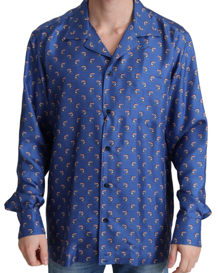 Dolce & Gabbana Blue Beach Chair Umbrella Print Silk Shirt