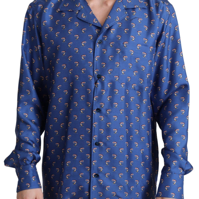 Dolce & Gabbana Blue Beach Chair Umbrella Print Silk Shirt