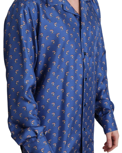 Dolce & Gabbana Blue Beach Chair Umbrella Print Silk Shirt