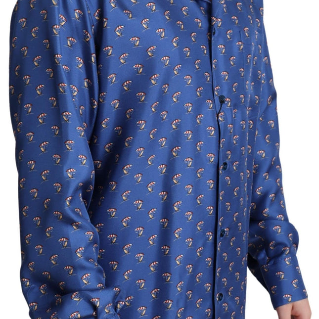 Dolce & Gabbana Blue Beach Chair Umbrella Print Silk Shirt