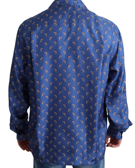 Dolce & Gabbana Blue Beach Chair Umbrella Print Silk Shirt