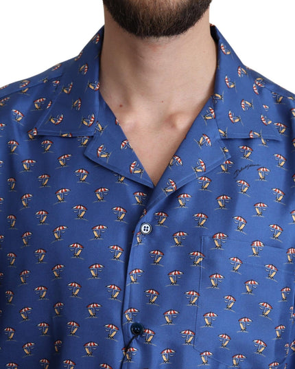 Dolce & Gabbana Blue Beach Chair Umbrella Print Silk Shirt