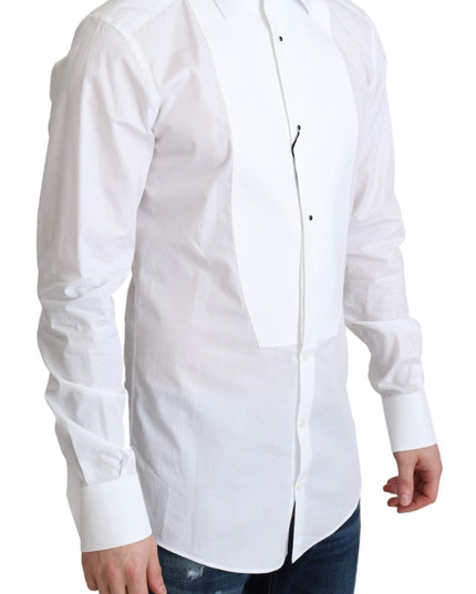 Dolce & Gabbana White Bib Cotton Poplin Men Formal Shirt