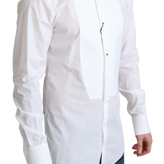 Dolce & Gabbana White Bib Cotton Poplin Men Formal Shirt