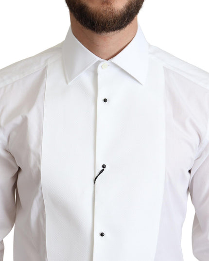 Dolce & Gabbana White Bib Cotton Poplin Men Formal Shirt