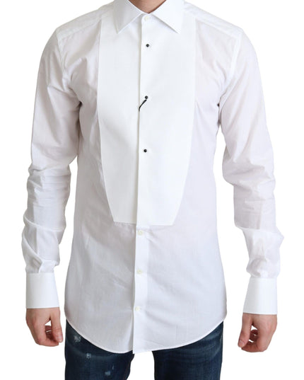 Dolce & Gabbana White Bib Cotton Poplin Men Formal Shirt