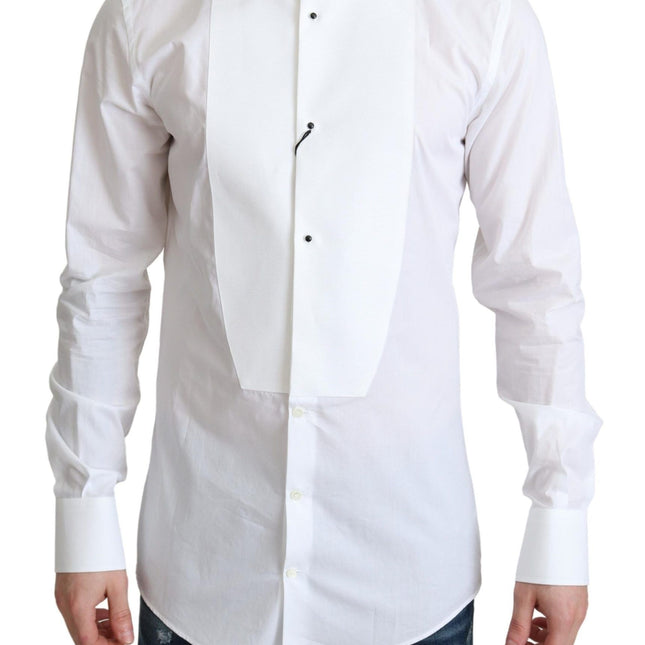 Dolce & Gabbana White Bib Cotton Poplin Men Formal Shirt
