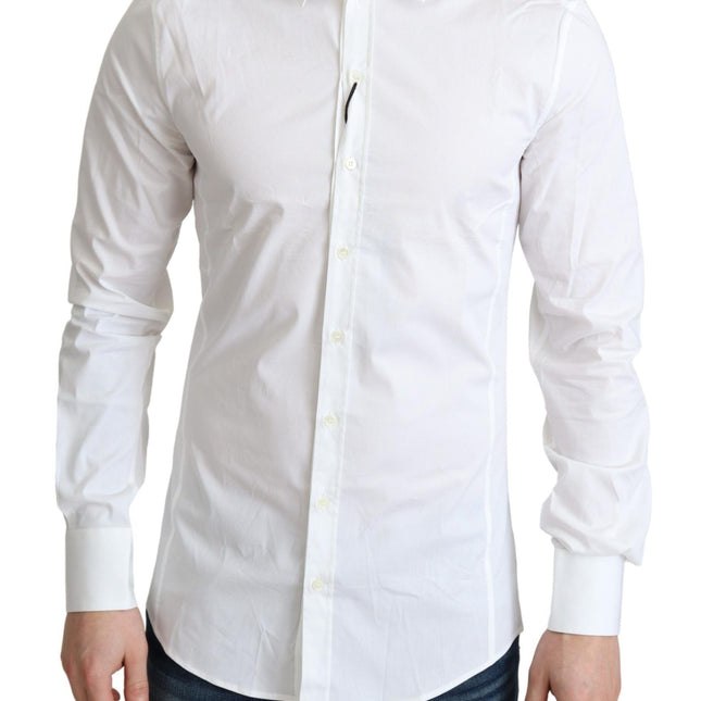 Dolce & Gabbana White Cotton Stretch Men Formal SICILIA Shirt