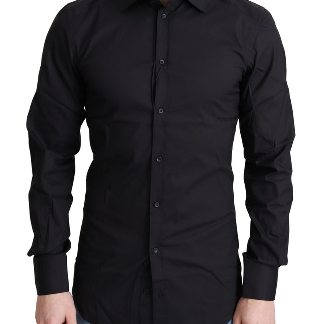 Dolce & Gabbana Black Cotton Blend Formal Dress Shirt
