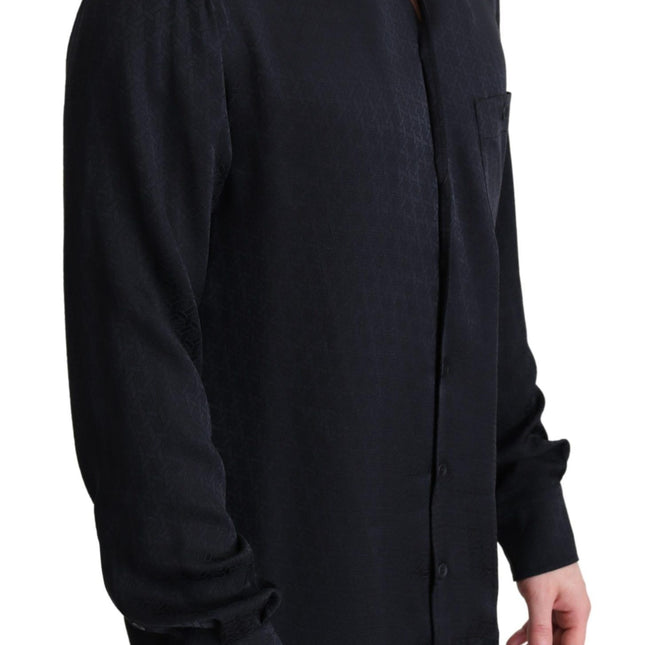 Dolce & Gabbana Black Jacquard Silk Casual Button Down Shirt