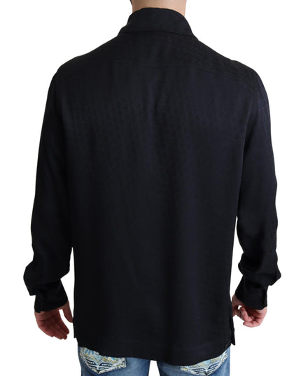 Dolce & Gabbana Black Jacquard Silk Casual Button Down Shirt