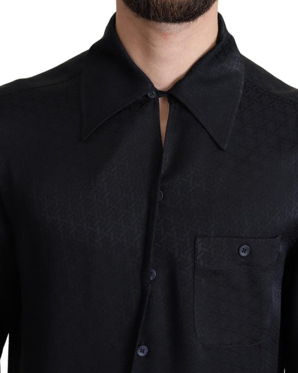 Dolce & Gabbana Black Jacquard Silk Casual Button Down Shirt