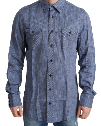 Dolce & Gabbana Blue Stripes Men Casual Button Down Shirt
