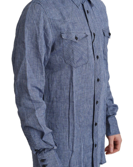 Dolce & Gabbana Blue Stripes Men Casual Button Down Shirt