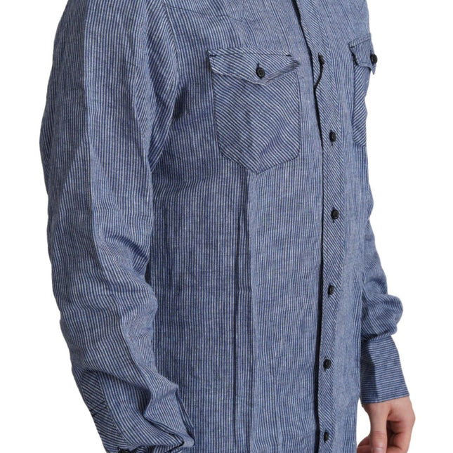 Dolce & Gabbana Blue Stripes Men Casual Button Down Shirt