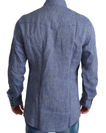 Dolce & Gabbana Blue Stripes Men Casual Button Down Shirt