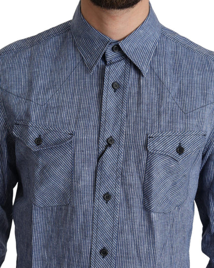 Dolce & Gabbana Blue Stripes Men Casual Button Down Shirt