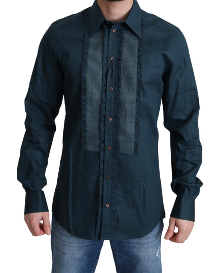 Dolce & Gabbana Blue Placket Cotton Dress Formal Shirt