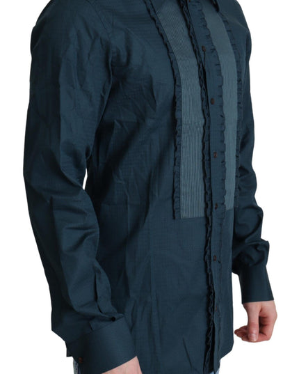 Dolce & Gabbana Blue Placket Cotton Dress Formal Shirt