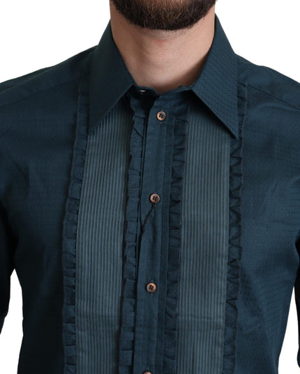 Dolce & Gabbana Blue Placket Cotton Dress Formal Shirt