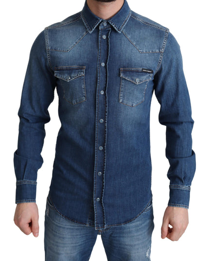 Dolce & Gabbana Blue Cotton Stretch Long Sleeves Denim Shirt