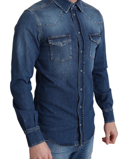 Dolce & Gabbana Blue Cotton Stretch Long Sleeves Denim Shirt