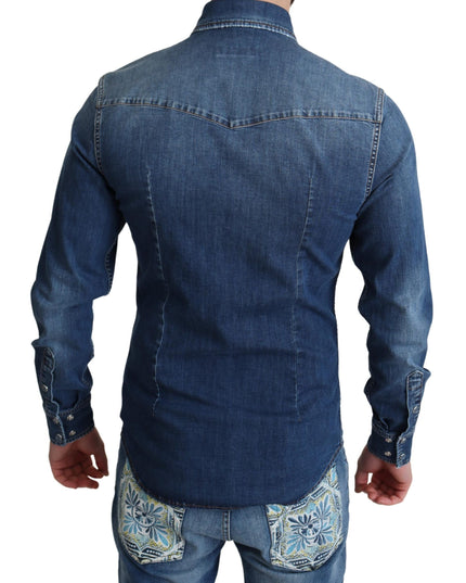 Dolce & Gabbana Blue Cotton Stretch Long Sleeves Denim Shirt