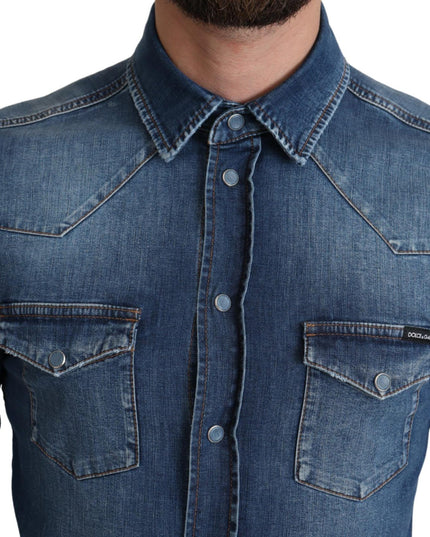 Dolce & Gabbana Blue Cotton Stretch Long Sleeves Denim Shirt