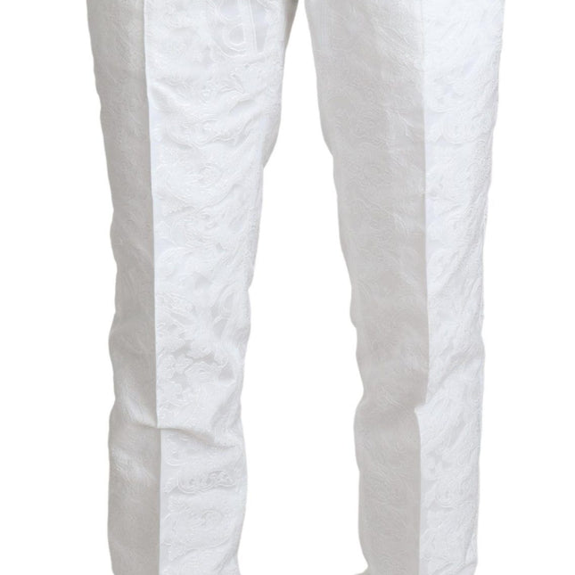 Dolce & Gabbana White Brocade Jaquard Dress Trouser Pants