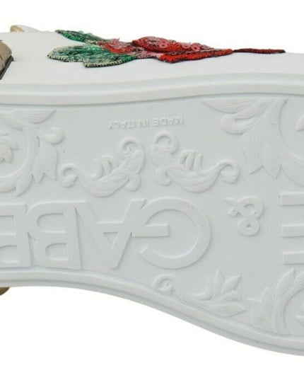 Dolce & Gabbana White Roses Sequined Crystal Womens Sneakers Shoes