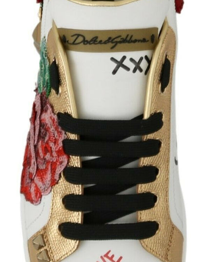 Dolce & Gabbana White Roses Sequined Crystal Womens Sneakers Shoes