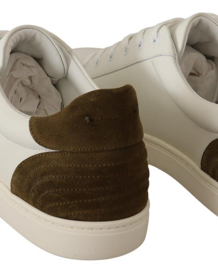 Dolce & Gabbana White Suede Leather Mens Low Tops Sneakers