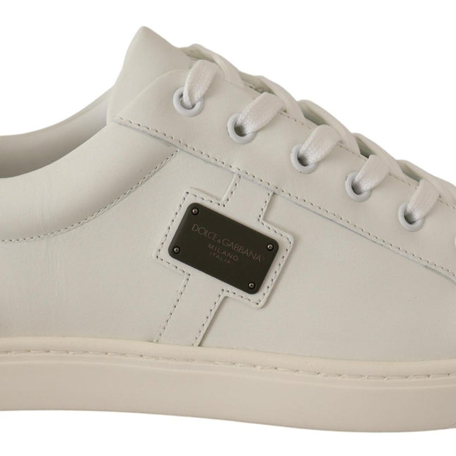 Dolce & Gabbana White Suede Leather Mens Low Tops Sneakers