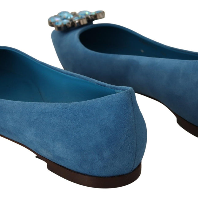 Dolce & Gabbana Blue Suede Crystals Loafers Flats Shoes