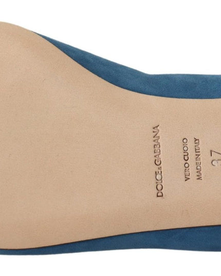 Dolce & Gabbana Blue Suede Crystals Loafers Flats Shoes