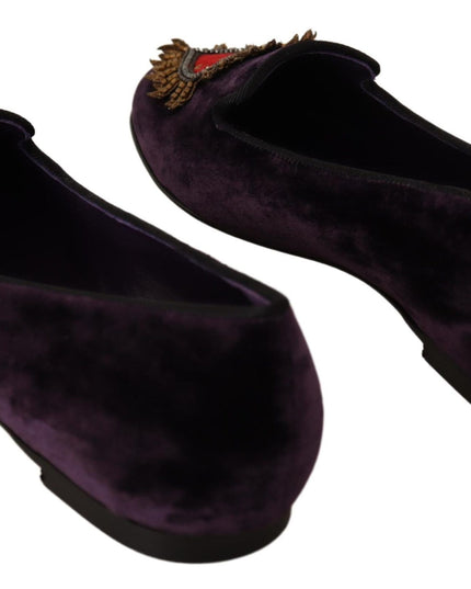 Dolce & Gabbana Purple Velvet DG Heart Loafers Flats Shoes