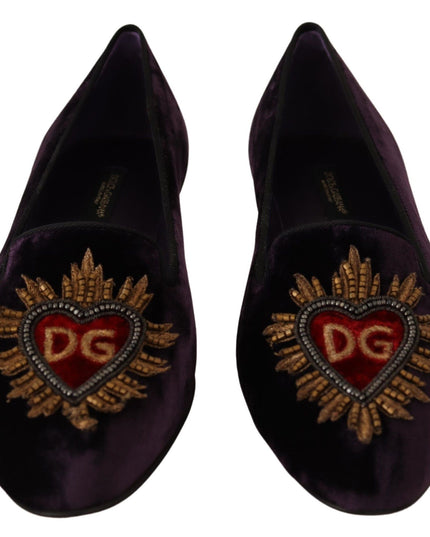 Dolce & Gabbana Purple Velvet DG Heart Loafers Flats Shoes
