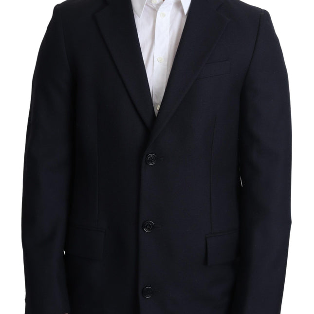 Dolce & Gabbana Dark Blue Wool Single Breasted Coat Jacket
